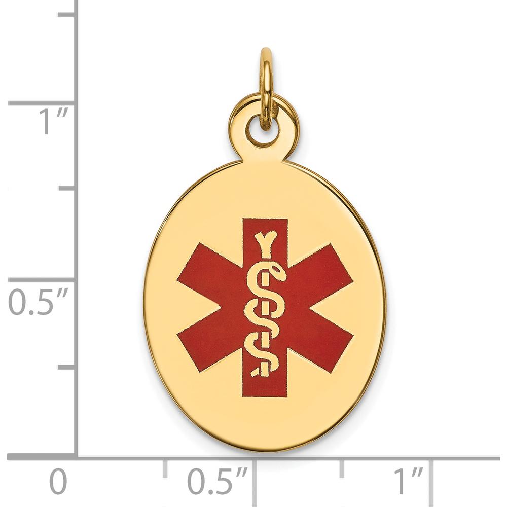 14K Yellow Gold Medical Alert Pendant with Red Enamel - 23x16.5mm Oval Design by Oro Pregiato
