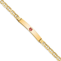 14K Yellow Gold Medical Bracelet with Red Enamel Anchor - 8" Length by Oro Pregiato