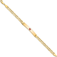 14K Yellow Gold Medical Bracelet with Red Enamel Anchor - 8" Length by Oro Pregiato