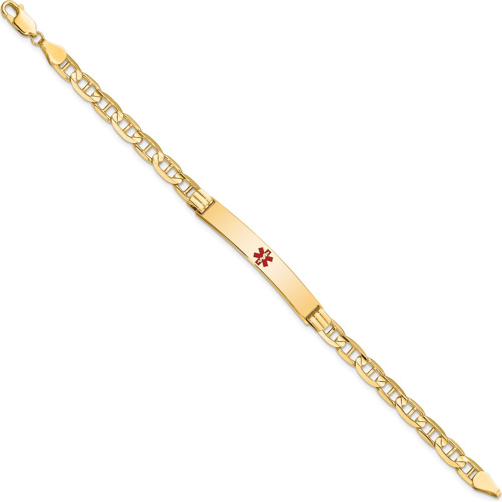 14K Yellow Gold Medical Bracelet with Red Enamel Anchor - 8" Length by Oro Pregiato