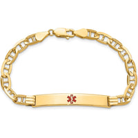14K Yellow Gold Medical Bracelet with Red Enamel Anchor - 8" Length by Oro Pregiato