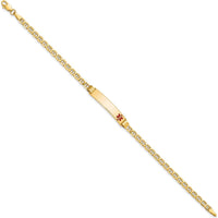 14K Yellow Gold Medical Bracelet with Red Enamel Anchor Charm and Semi-Solid Chain - 7" Length by Oro Pregiato