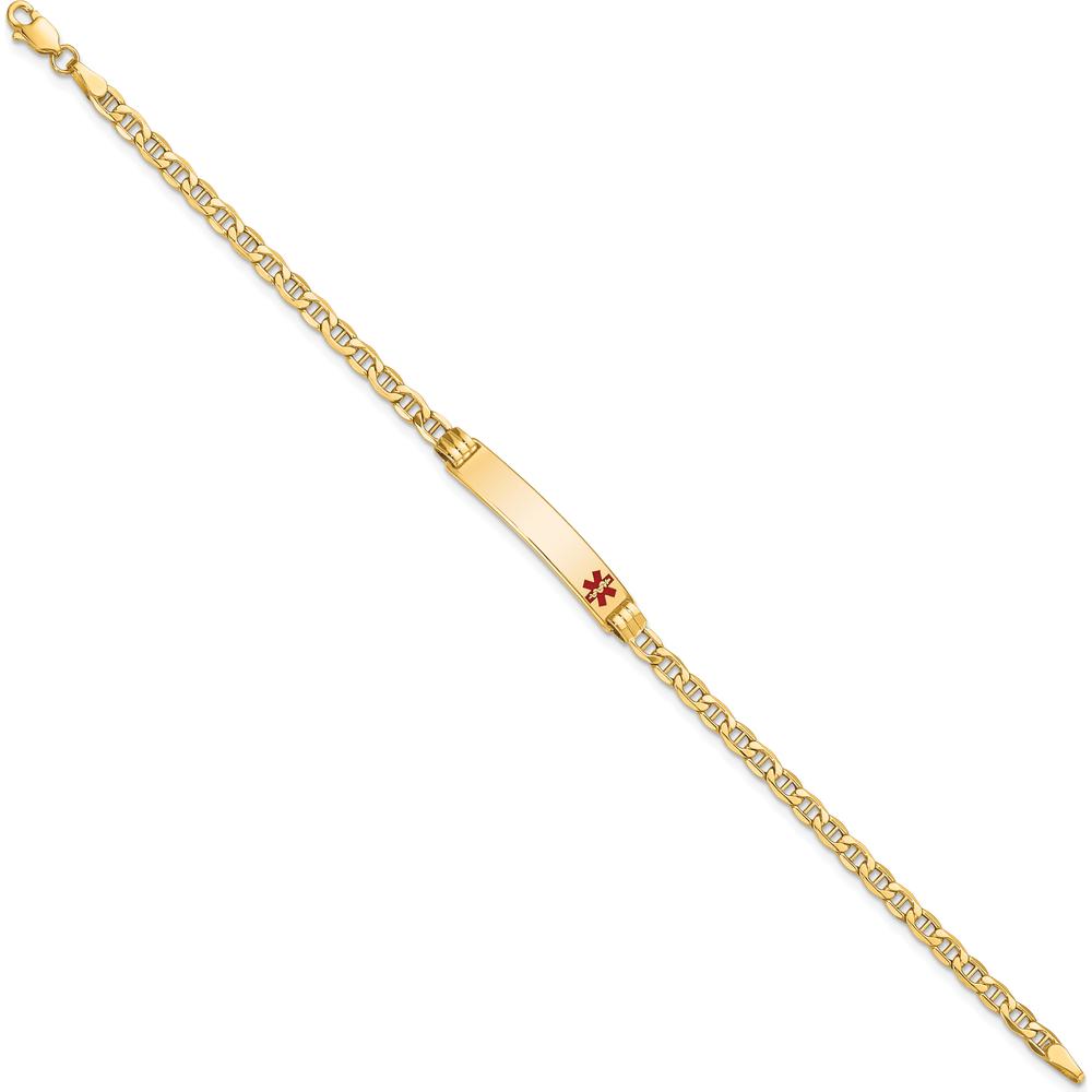 14K Yellow Gold Medical Bracelet with Red Enamel Anchor Charm and Semi-Solid Chain - 7" Length by Oro Pregiato