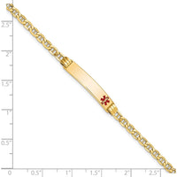 14K Yellow Gold Medical Bracelet with Red Enamel Anchor Charm and Semi-Solid Chain - 7" Length by Oro Pregiato
