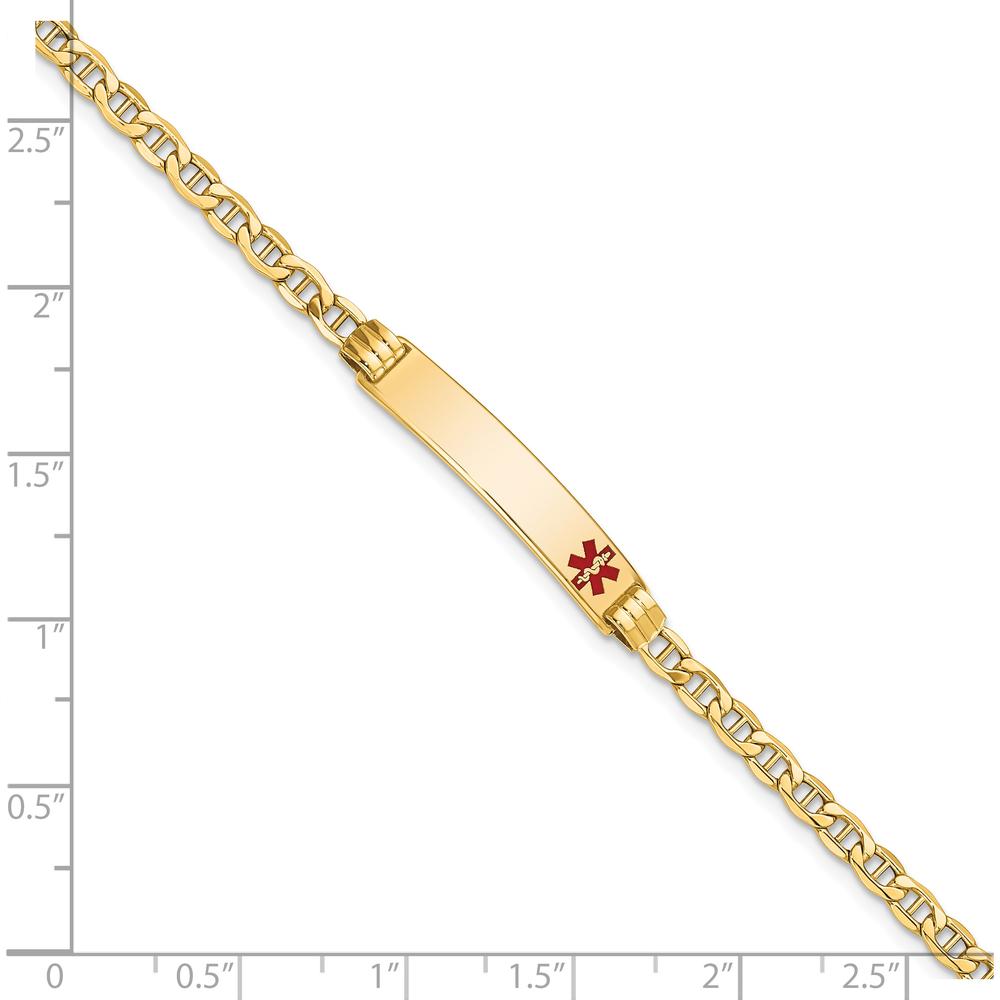 14K Yellow Gold Medical Bracelet with Red Enamel Anchor Charm and Semi-Solid Chain - 7" Length by Oro Pregiato