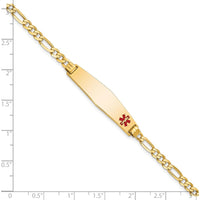 14K Yellow Gold Medical Bracelet with Red Enamel Medical Alert Charm and Figaro Chain - 8" Length by Oro Pregiato