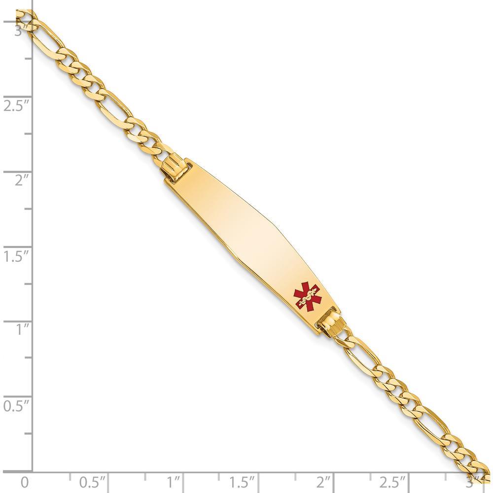 14K Yellow Gold Medical Bracelet with Red Enamel Medical Alert Charm and Figaro Chain - 8" Length by Oro Pregiato