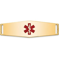 14K Yellow Gold Medical ID Bracelet Plate with Red Epoxy Enamel Medical Symbol - 39x13mm by Oro Pregiato