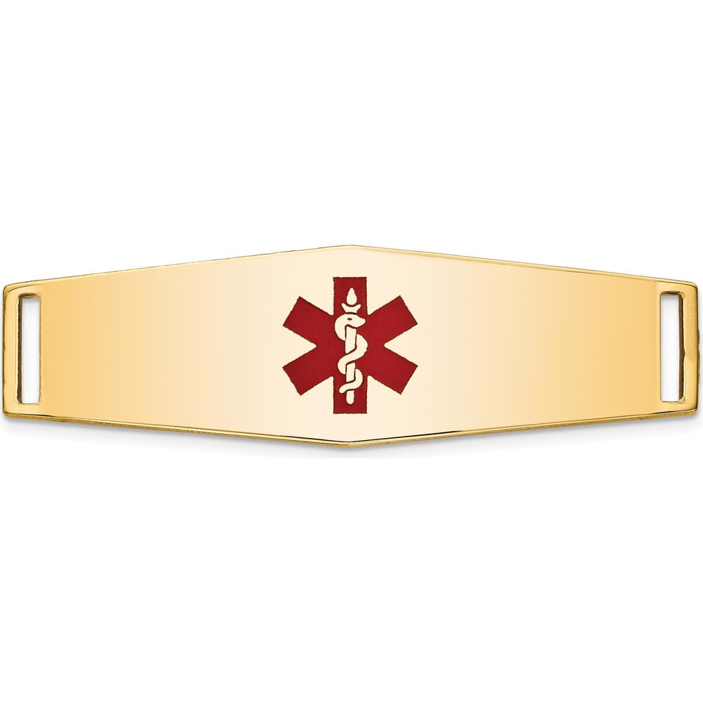 14K Yellow Gold Medical ID Bracelet Plate with Red Epoxy Enamel Medical Symbol - 39x13mm by Oro Pregiato