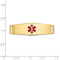 14K Yellow Gold Medical ID Bracelet Plate with Red Epoxy Enamel Medical Symbol - 39x13mm by Oro Pregiato