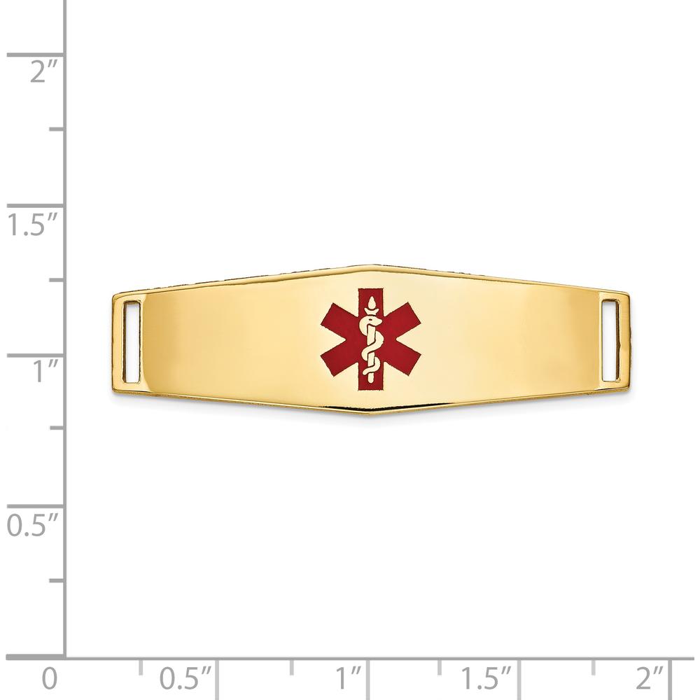 14K Yellow Gold Medical ID Bracelet Plate with Red Epoxy Enamel Medical Symbol - 39x13mm by Oro Pregiato