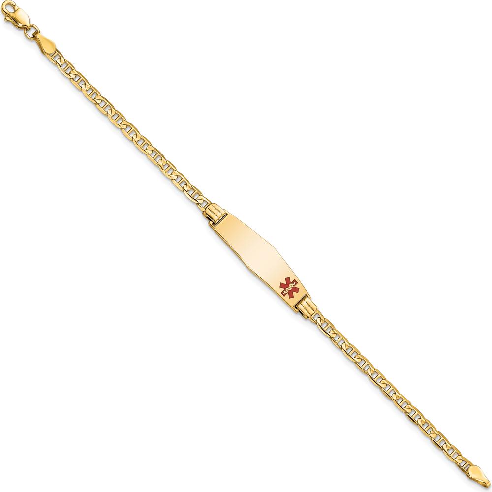 14K Yellow Gold Medical ID Bracelet with Red Enamel Anchor Link - 6" for Children by Oro Pregiato