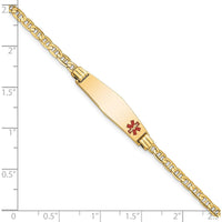 14K Yellow Gold Medical ID Bracelet with Red Enamel Anchor Link - 6" for Children by Oro Pregiato