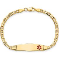 14K Yellow Gold Medical ID Bracelet with Red Enamel Anchor Link - 6" for Children by Oro Pregiato