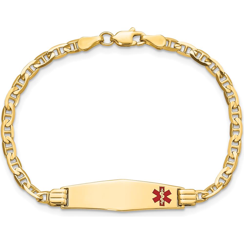 14K Yellow Gold Medical ID Bracelet with Red Enamel Anchor Link - 6" for Children by Oro Pregiato
