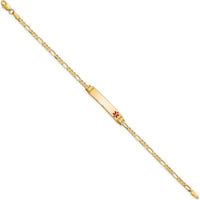 14K Yellow Gold Medical ID Bracelet with Red Enamel Charm - 7" Figaro Link Design by Oro Pregiato