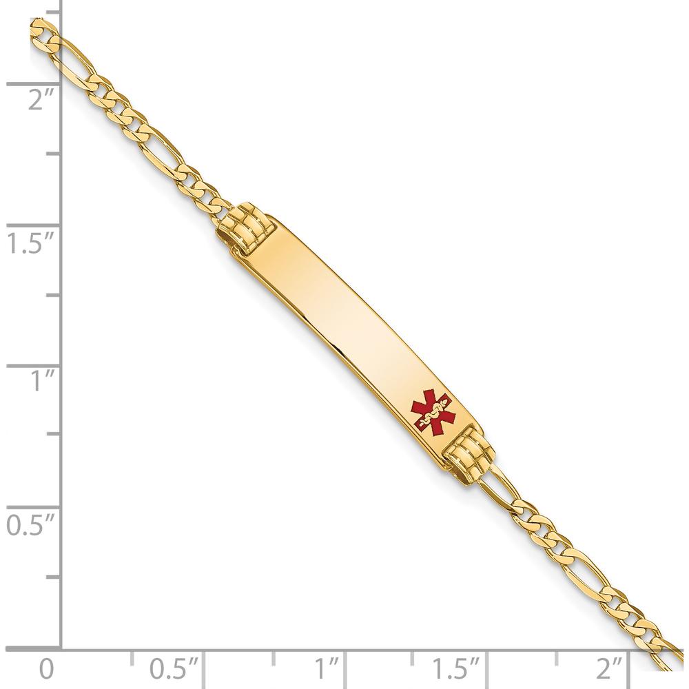 14K Yellow Gold Medical ID Bracelet with Red Enamel Charm - 7" Figaro Link Design by Oro Pregiato