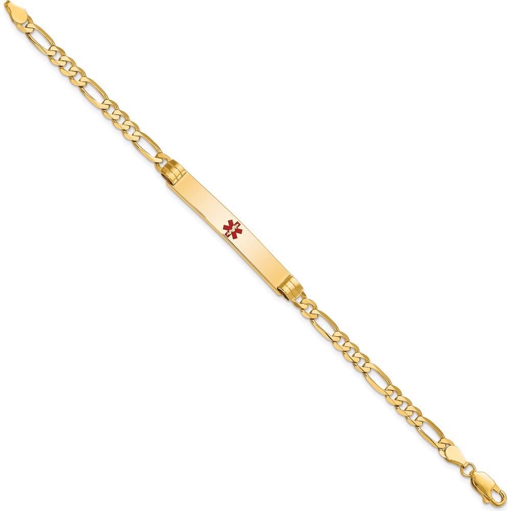 14K Yellow Gold Medical ID Bracelet with Red Enamel Charm - 8" Figaro Link by Oro Pregiato