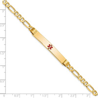 14K Yellow Gold Medical ID Bracelet with Red Enamel Charm - 8" Figaro Link by Oro Pregiato