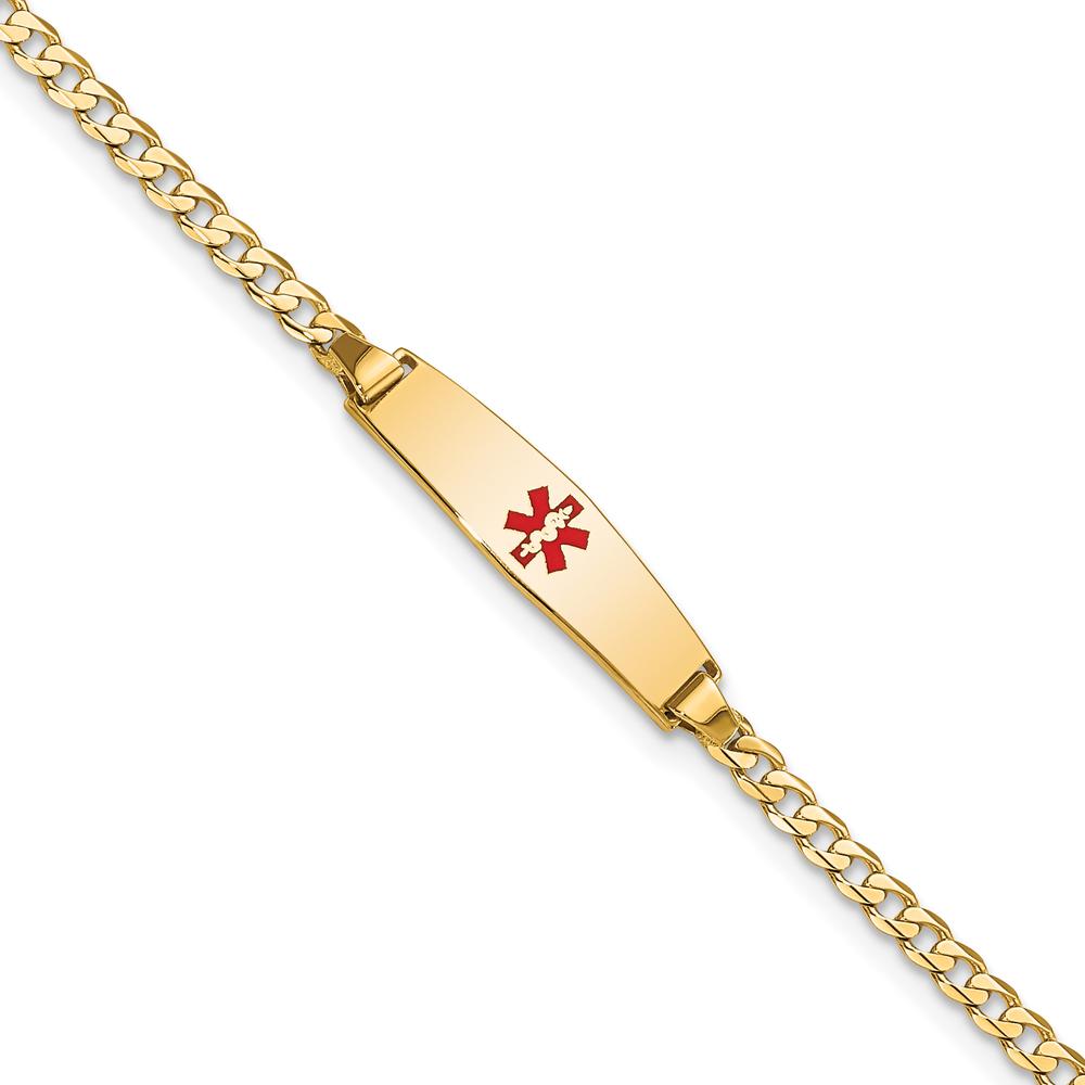 14K Yellow Gold Medical ID Bracelet with Red Enamel Medical Alert Charm - 6" Curb Link Bracelet by Oro Pregiato