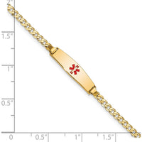 14K Yellow Gold Medical ID Bracelet with Red Enamel Medical Alert Charm - 6" Curb Link Bracelet by Oro Pregiato
