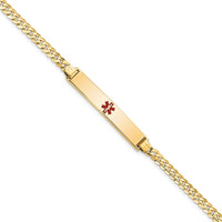 14K Yellow Gold Medical ID Bracelet with Red Enamel Medical Alert Charm - 7" Curb Link Design by Oro Pregiato