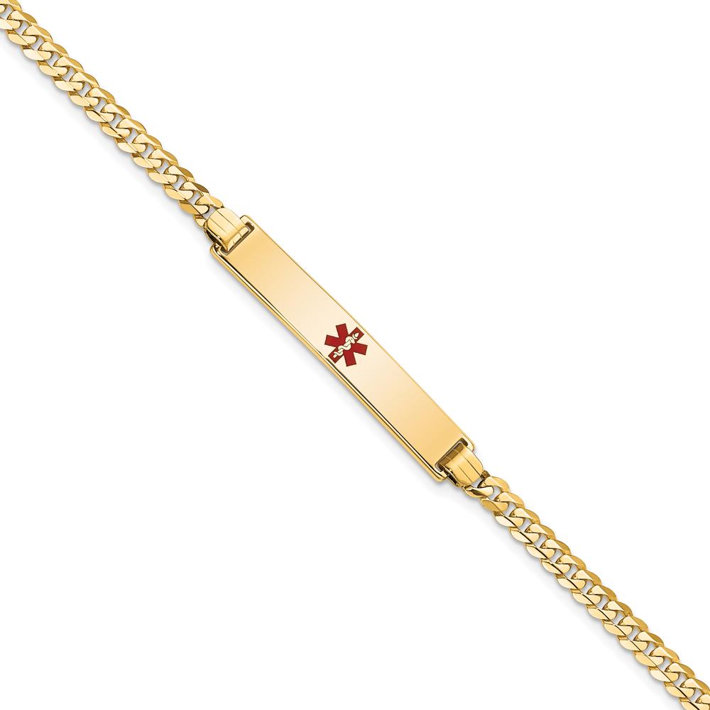 14K Yellow Gold Medical ID Bracelet with Red Enamel Medical Alert Charm - 7" Curb Link Design by Oro Pregiato