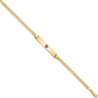 14K Yellow Gold Medical ID Bracelet with Red Enamel Medical Alert Charm - 7" Curb Link Design by Oro Pregiato