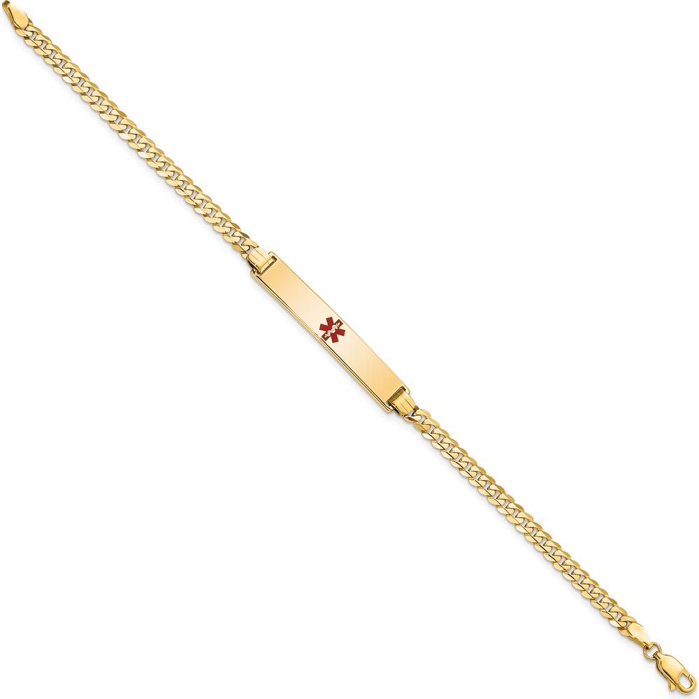 14K Yellow Gold Medical ID Bracelet with Red Enamel Medical Alert Charm - 7" Curb Link Design by Oro Pregiato