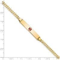 14K Yellow Gold Medical ID Bracelet with Red Enamel Medical Alert Charm - 7" Curb Link Design by Oro Pregiato