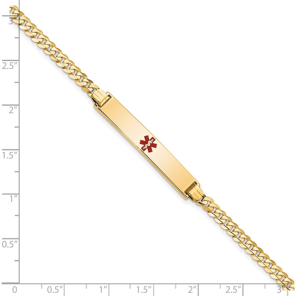 14K Yellow Gold Medical ID Bracelet with Red Enamel Medical Alert Charm - 7" Curb Link Design by Oro Pregiato