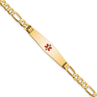 14K Yellow Gold Medical ID Bracelet with Red Enamel Medical Alert Symbol and Figaro Chain, 8" Length by Oro Pregiato