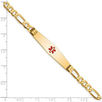 14K Yellow Gold Medical ID Bracelet with Red Enamel Medical Alert Symbol and Figaro Chain, 8" Length by Oro Pregiato