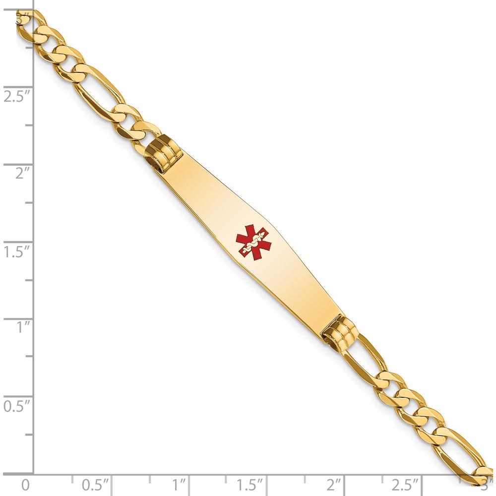 14K Yellow Gold Medical ID Bracelet with Red Enamel Medical Alert Symbol and Figaro Chain, 8" Length by Oro Pregiato