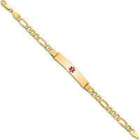 14K Yellow Gold Medical ID Bracelet with Red Enamel Medical Symbol and Figaro Link Chain - 7" Length by Oro Pregiato