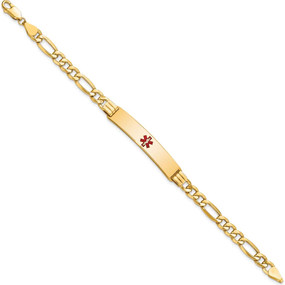 14K Yellow Gold Medical ID Bracelet with Red Enamel Medical Symbol and Figaro Link Chain - 7" Length by Oro Pregiato