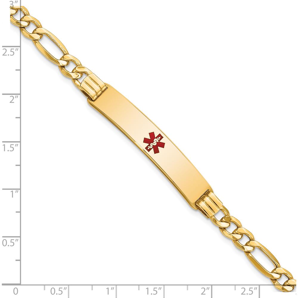 14K Yellow Gold Medical ID Bracelet with Red Enamel Medical Symbol and Figaro Link Chain - 7" Length by Oro Pregiato