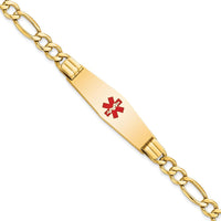 14K Yellow Gold Medical ID Bracelet with Red Enamel Medical Symbol and Figaro Link Chain - 8" Length by Oro Pregiato
