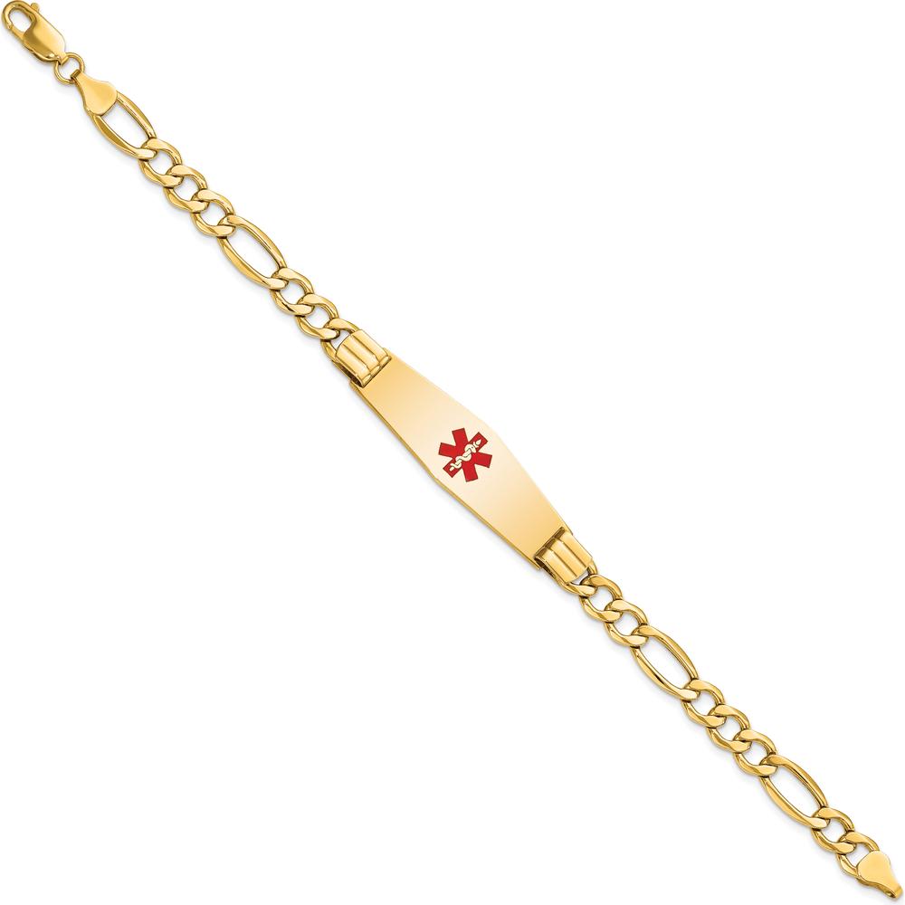 14K Yellow Gold Medical ID Bracelet with Red Enamel Medical Symbol and Figaro Link Chain - 8" Length by Oro Pregiato