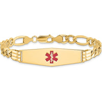 14K Yellow Gold Medical ID Bracelet with Red Enamel Medical Symbol and Figaro Link Chain - 8" Length by Oro Pregiato
