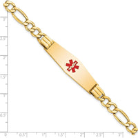 14K Yellow Gold Medical ID Bracelet with Red Enamel Medical Symbol and Figaro Link Chain - 8" Length by Oro Pregiato