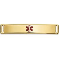 14K Yellow Gold Medical ID Plate with Red Enamel Medical Symbol - 34mm x 6.3mm by Oro Pregiato