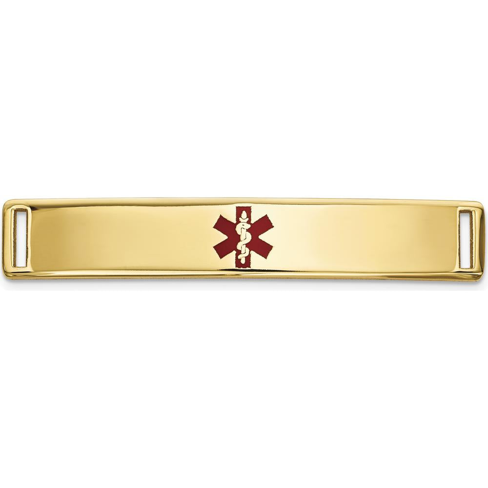 14K Yellow Gold Medical ID Plate with Red Enamel Medical Symbol - 34mm x 6.3mm by Oro Pregiato