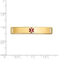 14K Yellow Gold Medical ID Plate with Red Enamel Medical Symbol - 34mm x 6.3mm by Oro Pregiato