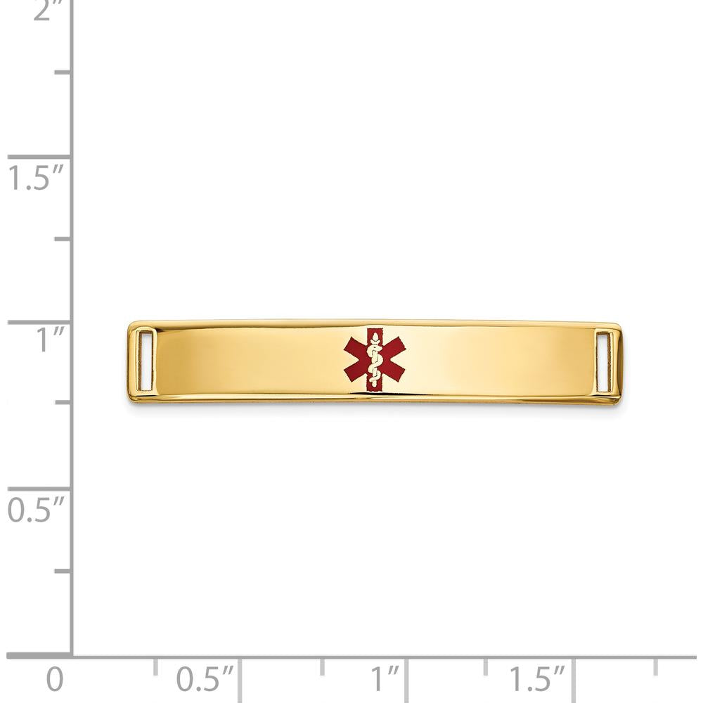 14K Yellow Gold Medical ID Plate with Red Enamel Medical Symbol - 34mm x 6.3mm by Oro Pregiato