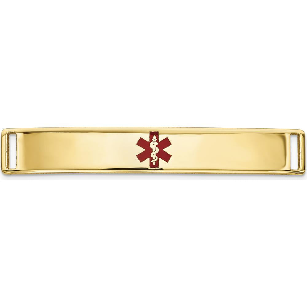 14K Yellow Gold Medical ID Plate with Red Epoxy Enamel - 36.5mm x 6.5mm by Oro Pregiato