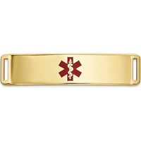 14K Yellow Gold Medical ID Plate with Red Epoxy Enamel - 39mm x 10mm by Oro Pregiato