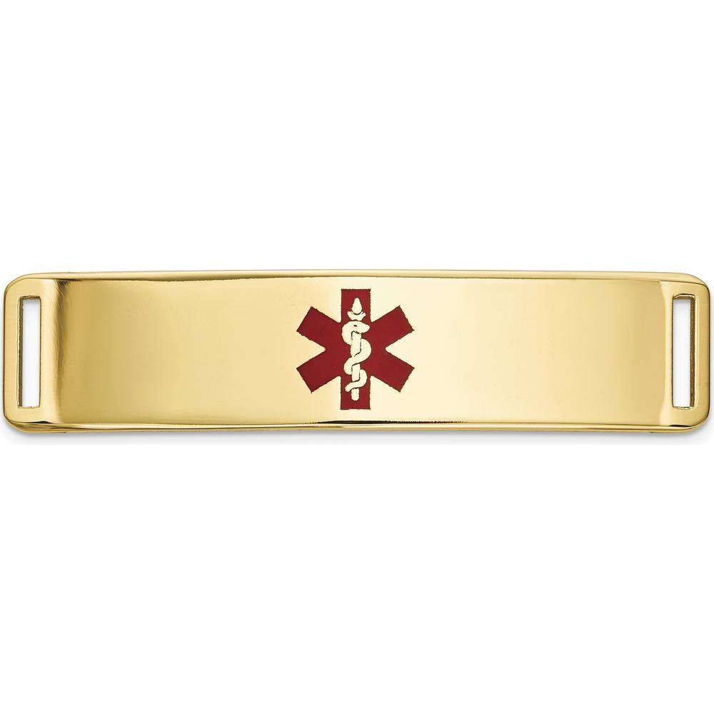 14K Yellow Gold Medical ID Plate with Red Epoxy Enamel - 39mm x 10mm by Oro Pregiato