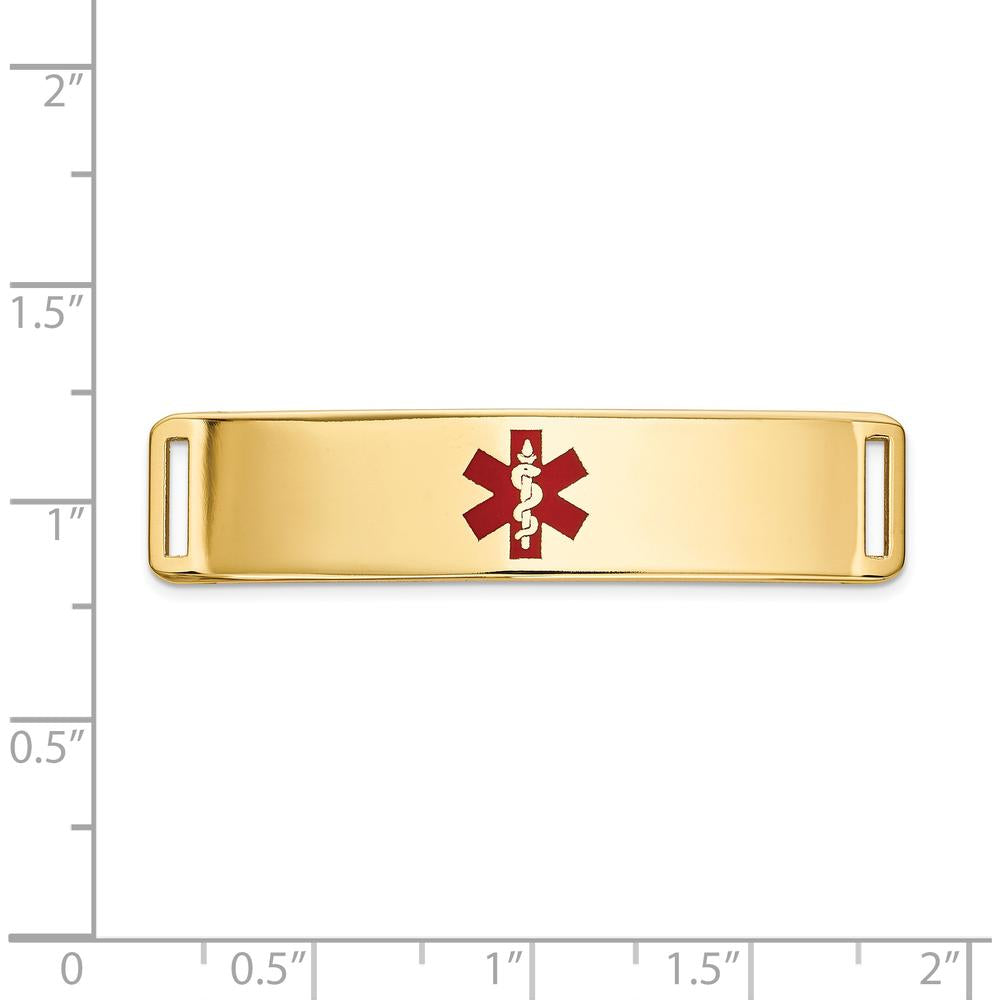 14K Yellow Gold Medical ID Plate with Red Epoxy Enamel - 39mm x 10mm by Oro Pregiato