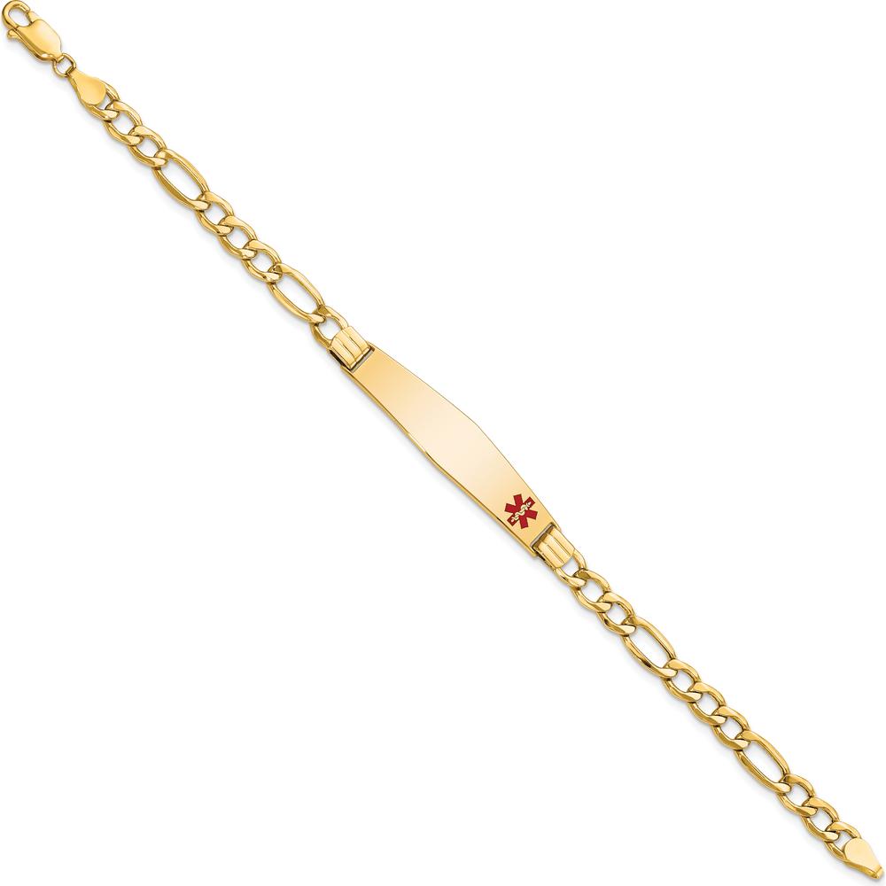 14K Yellow Gold Medical Semi-Solid Chain Bracelet with Red Enamel and Lobster Clasp - 8" Length by Oro Pregiato